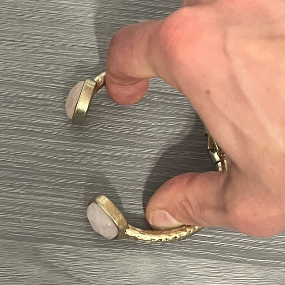 Vintage Gold Hinged Bangle Bracelet with Light Pink Gemstones, Boho - Picture 7 of 8